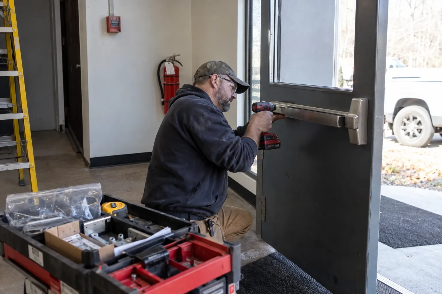 Illustrative locksmith scene; not an actual job